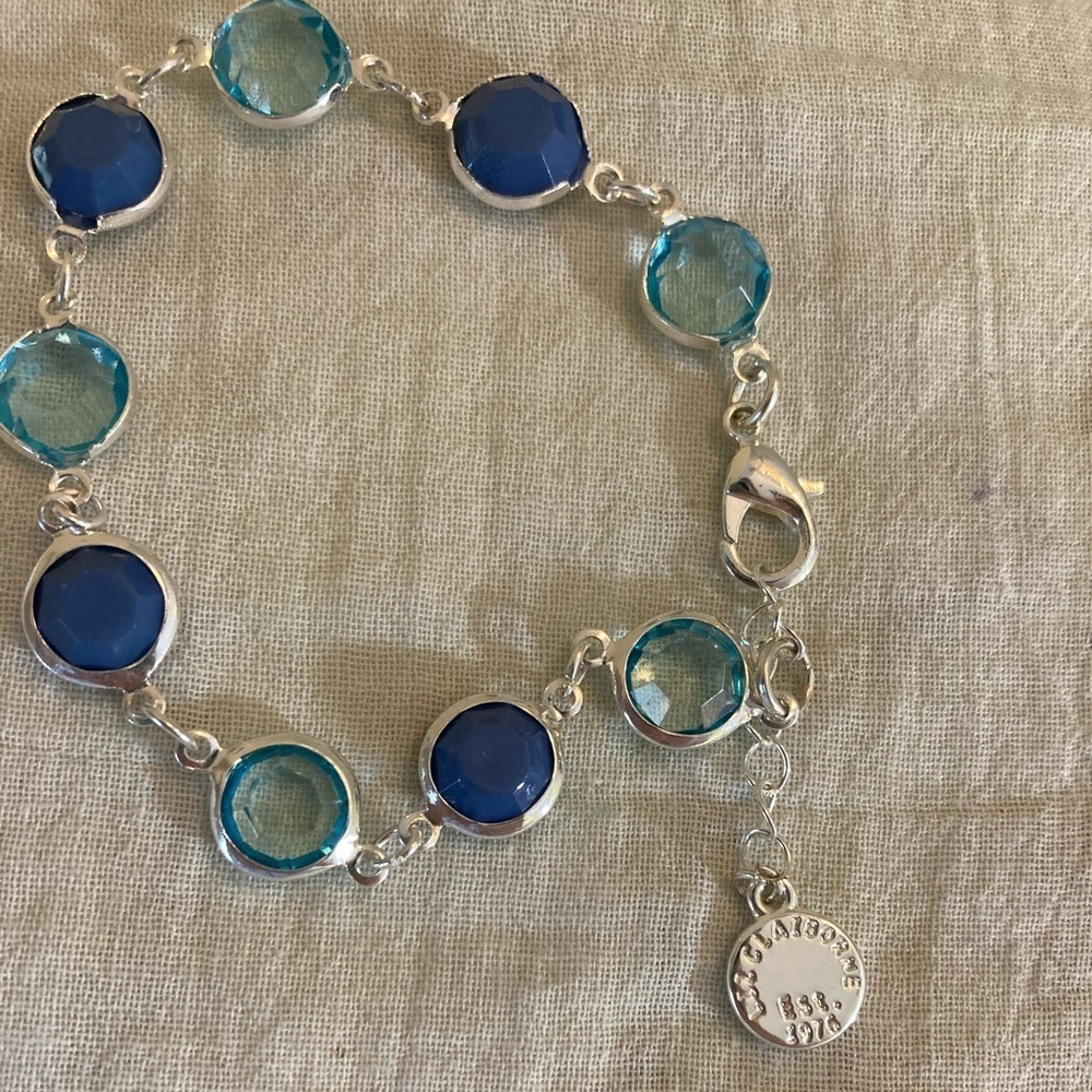 Liz Claiborne Bezel Set Blue Crystals Bracelet - Picture 2 of 5